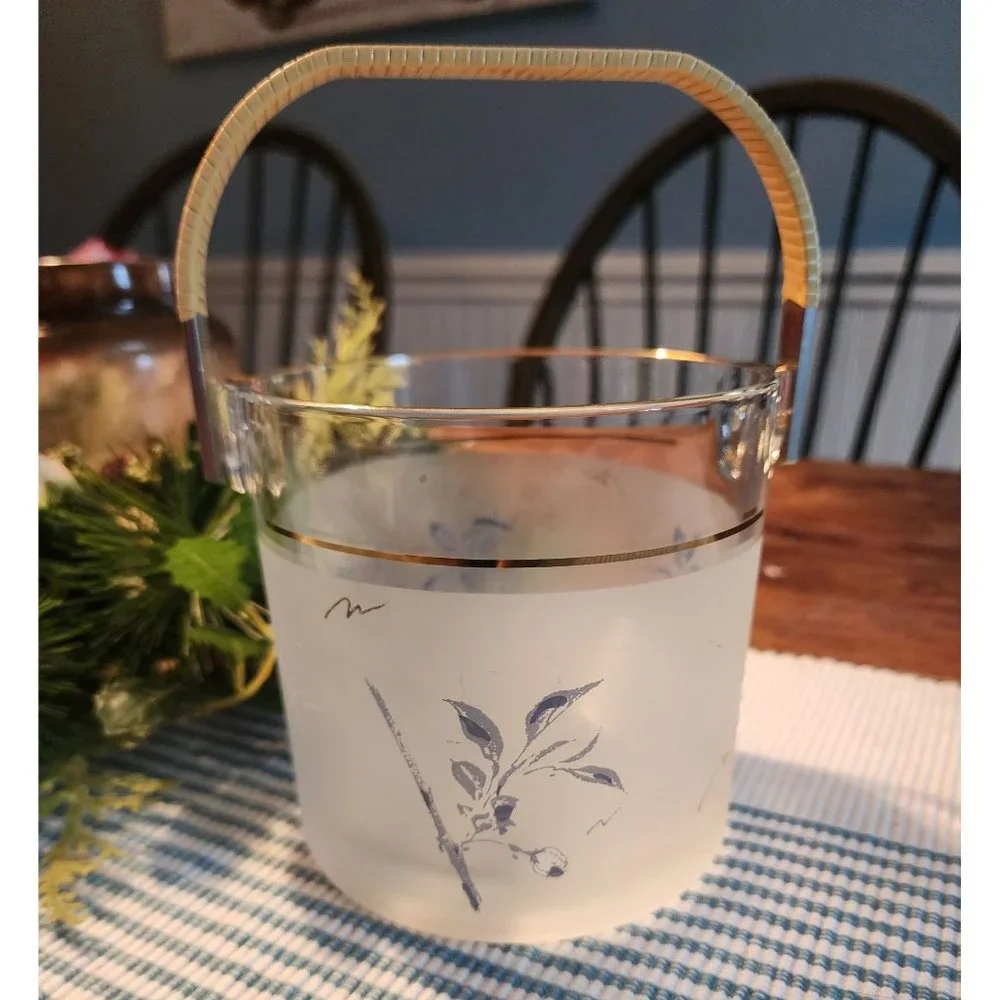 Aderia frosted blue‎ floral glass ice bucket